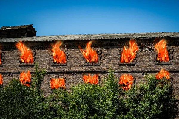 Burning Building Business House Danger Stress Ecology Background — Stock Photo, Image