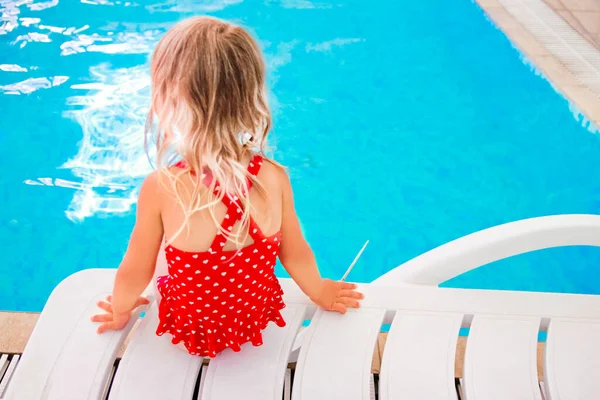 Happy Child Lounger Swimming Pool Summer Park Nature — Stock Photo, Image