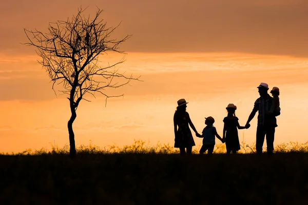 Gelukkige Familie Silhouet Natuur Het Park Achtergrond — Stockfoto