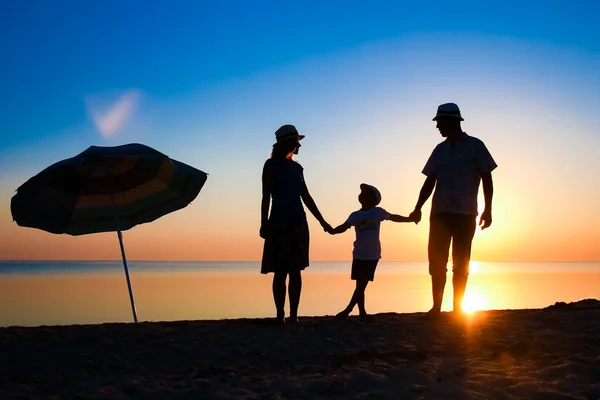 Happy Family Sea Sunset Travel Silhouette Nature — Stock Photo, Image