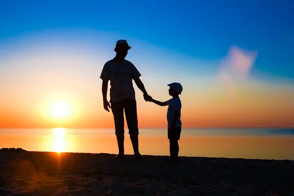 Happy Parent Child Sea Play Nature Silhouette Travel — Stock Photo, Image