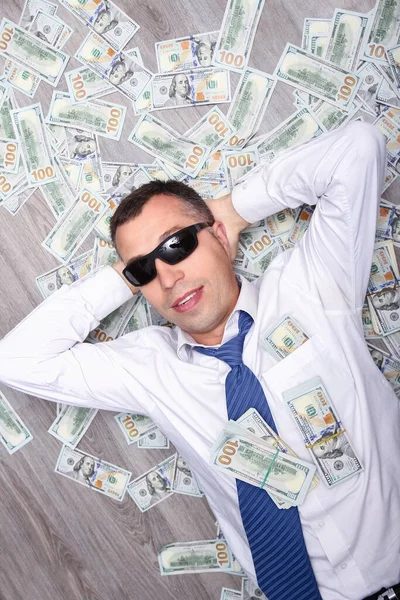Happy Guy Money His Hands Development Shopping Business Great Trip — Stock Photo, Image