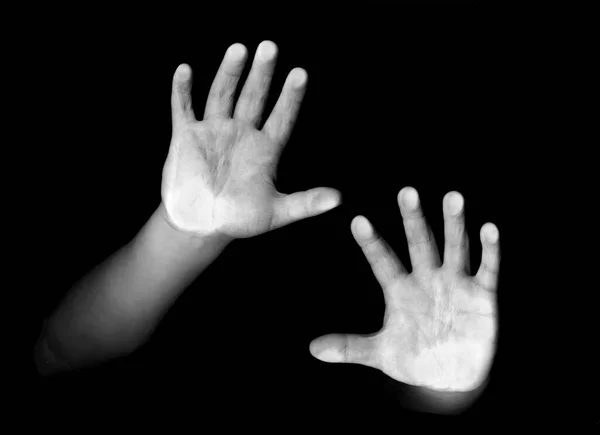 Руки Сканируется Черном Фоне Концепция Остановки — стоковое фото