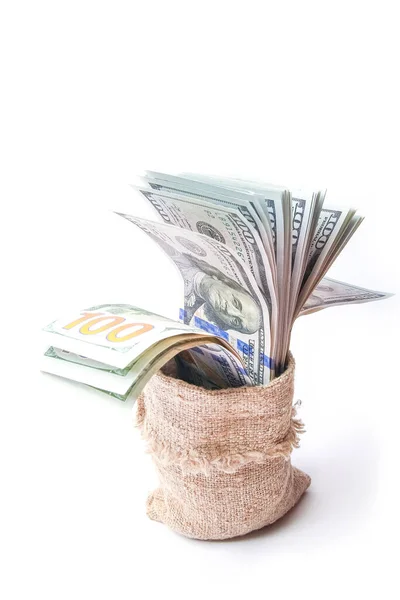 Χρήματα Business Dollar Μια Τσάντα Λευκό Φόντο — Φωτογραφία Αρχείου
