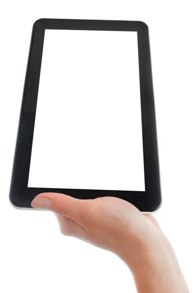 Dans Les Mains Humaines Tablette Ordinateur Gadget Écran Tactile Avec — Photo
