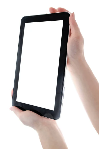 Mänskliga Händer Tablet Pekskärm Gadget Med Isolerad — Stockfoto