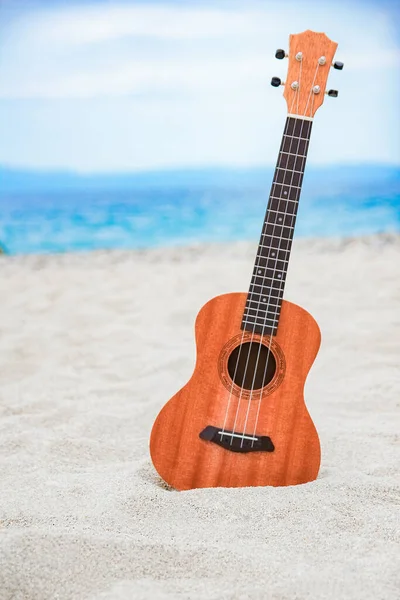Красивая Гитара Песке Греческого Моря — стоковое фото
