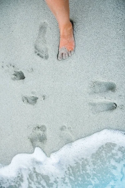 Beautiful Footprints Sand Sea Nature Background — Stock Photo, Image