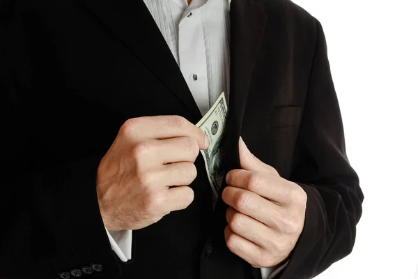 Hombre Negocios Sosteniendo Dinero Sobre Fondo Blanco —  Fotos de Stock