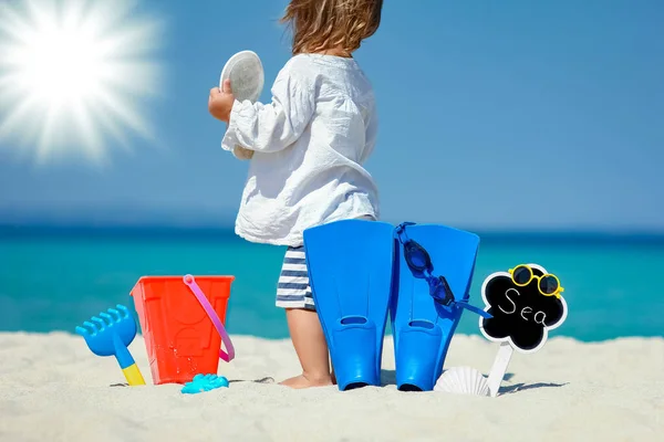 Happy Girl Child Sea Nature Background Travel — Stock Photo, Image