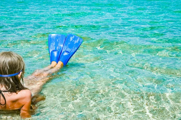 Happy Child Sea Flippers Active Vacation Weekend Vacation Travel — Stock Photo, Image