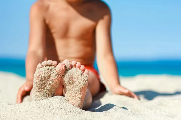 Feet Happy Child Seashore Nature Weekend Travel — Stock Photo, Image
