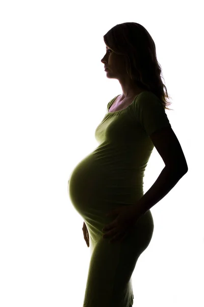 Silueta Mujer Embarazada Sobre Fondo Blanco Concepto Esperanza — Foto de Stock