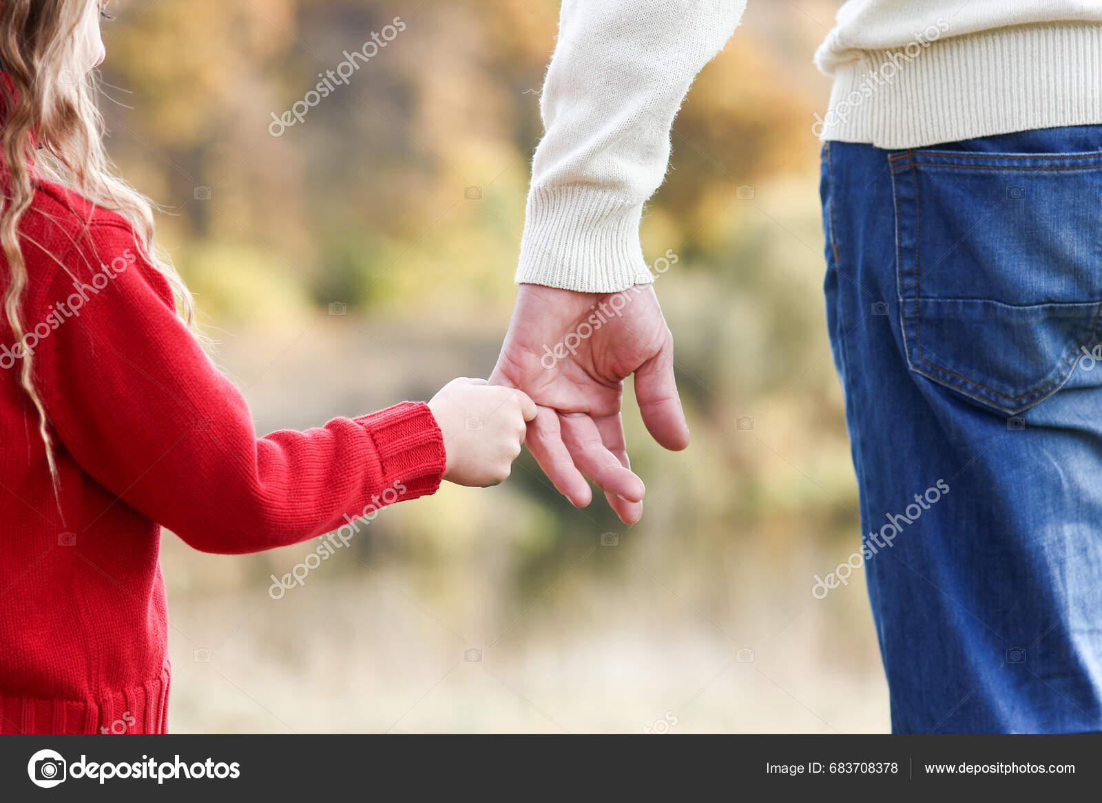 Happy Father Holding Child's Hand Concept Family Support Relations