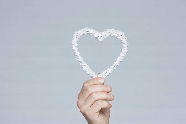 Heart Human Hands White Brick Background — Zdjęcie stockowe