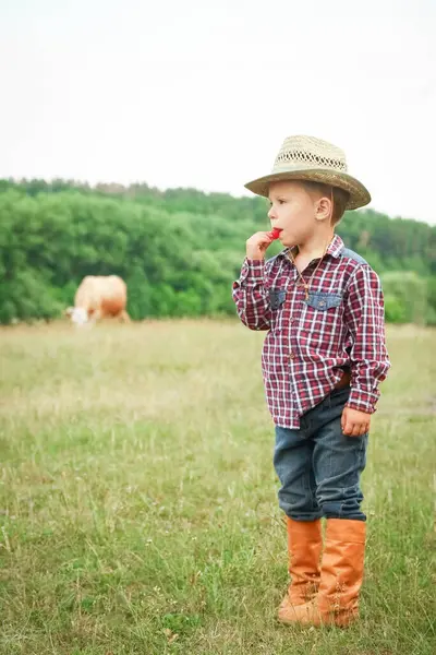 Happy Baby Cowboy Nature — Stock Photo, Image