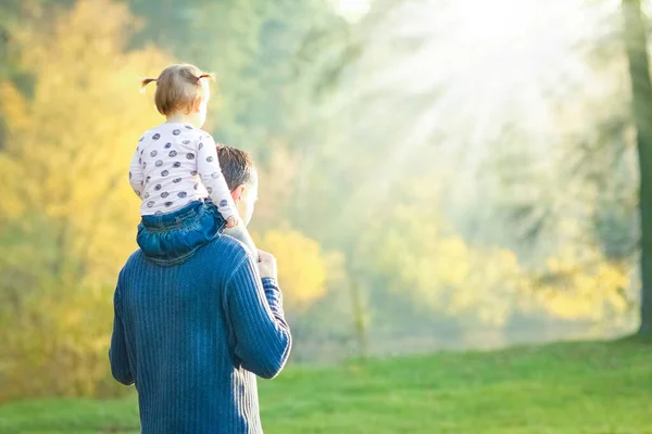 Gelukkig Ouder Met Een Kind Het Park Handen Natuur Reizen — Stockfoto