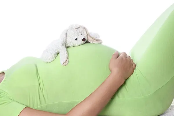 Feliz Embarazada Encuentra Sobre Fondo Blanco —  Fotos de Stock