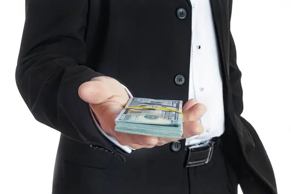 Business Man Holding Money White Background Stock Picture