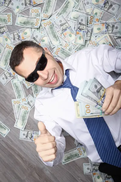 Happy Guy Money His Hands Development Shopping Business Great Trip — Stock Photo, Image
