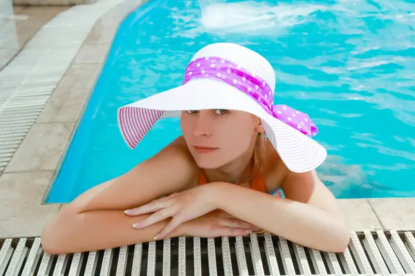 Blower Hat Lies Relaxation Pool Journe Stock Photo