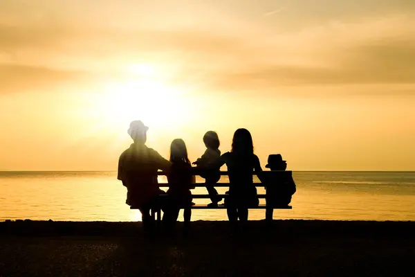 Happy Family Nature Sea Trip Silhouette Royalty Free Stock Images