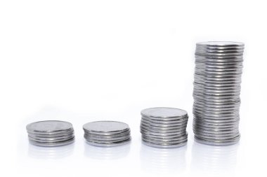 Beyaz arka plan üzerinde Iş para grafiği sikke