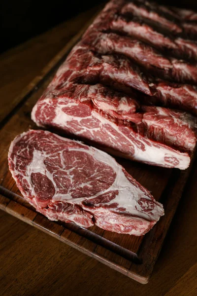 Beef Steak Loafs Wooden Boards — Stock Photo, Image