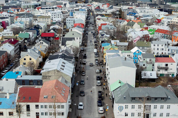Cityscape with colorful buildings in Reykjavik, Iceland
