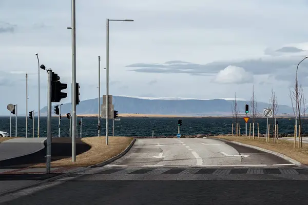 Lansekap Dengan Gunung Bersalju Reykjavik Kota Islandia Stok Foto Bebas Royalti
