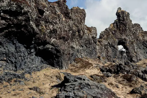 Lanskap Jalur Pantai Djupalonssandur Musim Gugur Islandia Stok Gambar