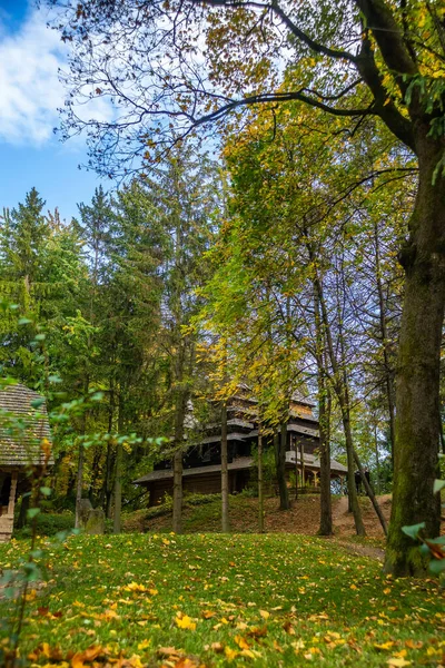 stock image Wooden church on a hill