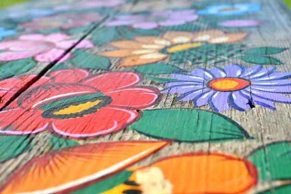 Zalipie Pologne Août 2018 Anciennes Fleurs Fuih Table Colorées Traditionnelles — Photo
