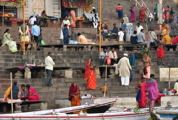 Varanasi India November 2022 View Boat Glides Water Ganges River — Stock Photo, Image