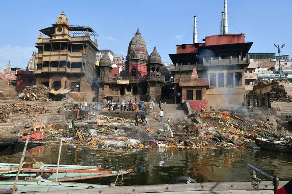 Varanasi India Noviembre 2022 Vista Desde Barco Que Desliza Través —  Fotos de Stock