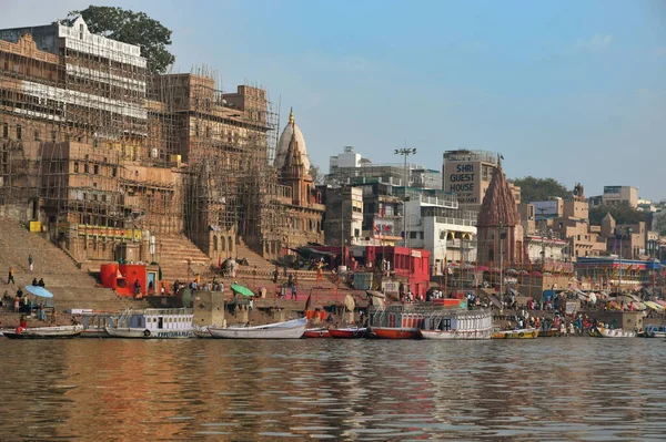 Varanasi India November 2022 View Boat Glides Water Ganges River 免版税图库照片