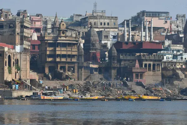 Varanasi Índia Novembro 2022 Vista Barco Desliza Através Água Rio Fotos De Bancos De Imagens Sem Royalties