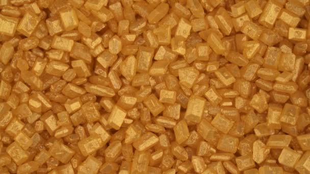 Macro Shooting Gold Bar Shaped Crystals Heap Rotating — Wideo stockowe