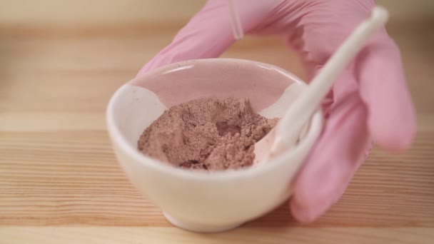 Close Girl Dripping Water Bowl Organic Herbal Powders Using Pipette — стоковое видео