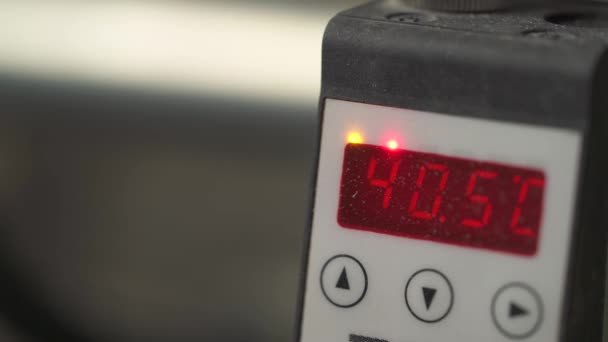 Термометр Червоними Цифрами Показує Постійну Температуру Цельсії — стокове відео