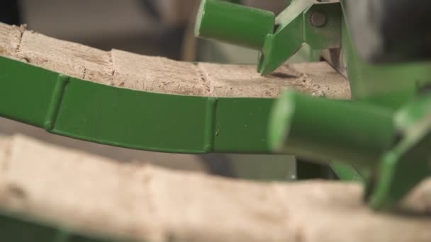 一个由压紧的木制铆钉组成的特写镜头 从铆钉线伸出来 生物物质燃料和环境保护概念 — 图库视频影像