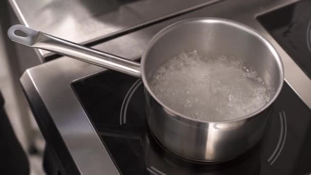 Profesionální Pojetí Vaření Příprava Jídla Kuchyni Restaurace Pánev Vroucí Vodou — Stock video