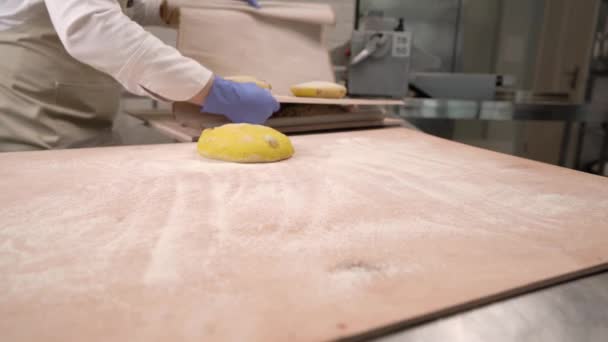 布トレイで覆われた上に置かれたパンのローブのデモンストレーションビデオ 最後の発酵残りの部分 パンのコンセプトを作る — ストック動画