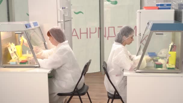 Imagem Esquerda Para Direita Cientistas Laboratório Que Realizam Testes Microbiológicos — Vídeo de Stock