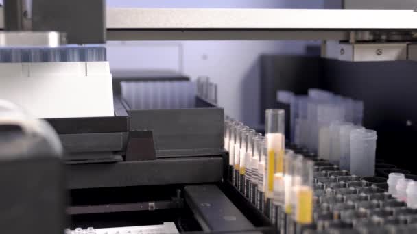 Analisis Hematologi Secara Otomatis Mengambil Satu Dosis Darah Dari Tabung — Stok Video