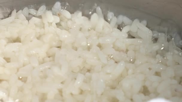 Vařící Rýži Makro Záběry Vařícího Obilí Izolovaný Detailní Záběr — Stock video