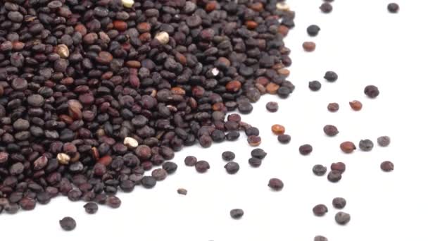 Nærmer Seg Svarte Quinoa Frø Som Roterer Næringsmiddelkonseptet Isolert Hvit – stockvideo
