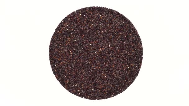 Ovanifrån Svarta Quinoa Frön Roterande Exotiska Spannmål Spannmålskoncept Isolerad Vit — Stockvideo