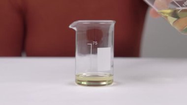 Ev yapımı sabun yapıyorum. Bir doz erimiş sabun tabanı ölçü kabına dökülüyor. Evde sabun yapmak ya da küçük bir iş konsepti. Organik ürün yapımı