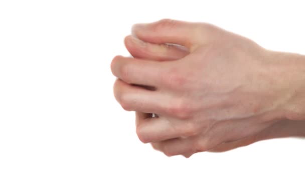 Fecha Porta Vista Lateral Homem Caucasiano Molha Mãos Com Água — Vídeo de Stock